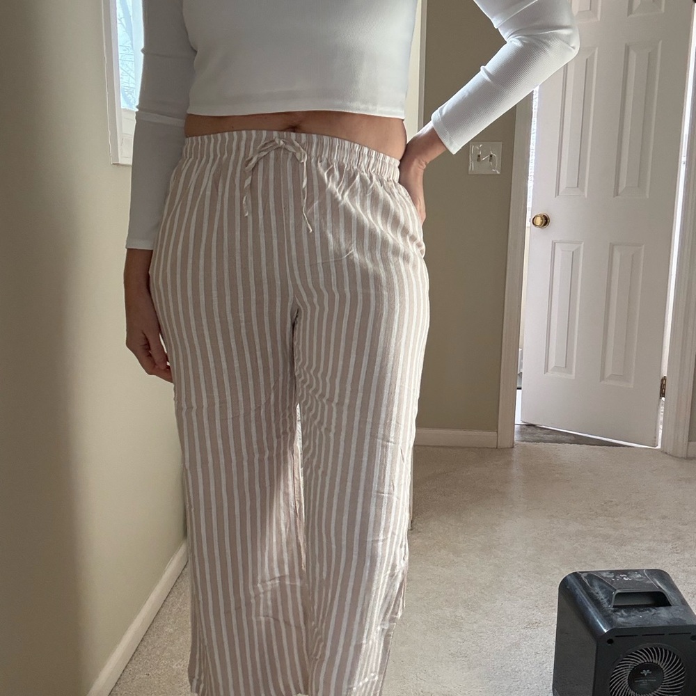 Striped Cream and White Women's Pants